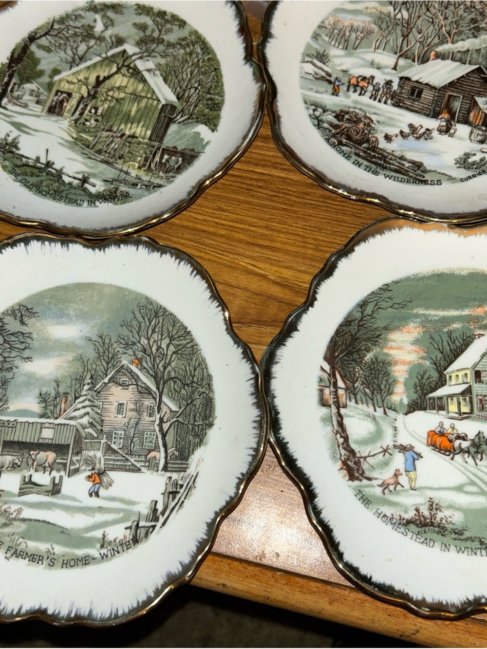Winter Homestead Scenic Dessert Plates set of 4 - Green and White